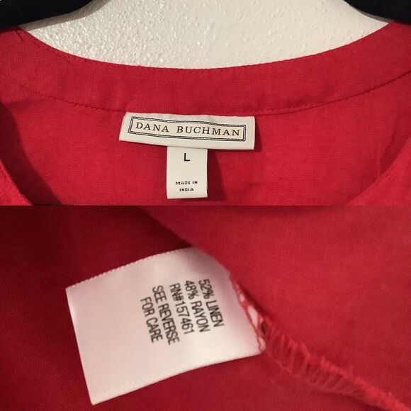 Dana Buchman Red Western Linen Blend Cowboy Prairie Sleeveless Button Up Shirt L - Picture 7 of 8